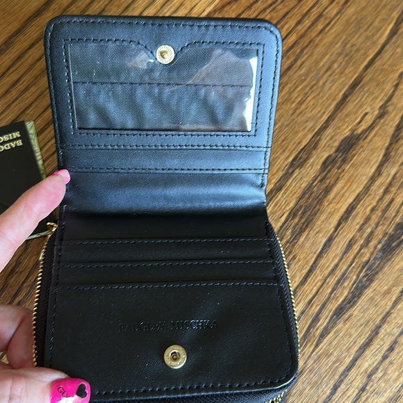 Badgley Mischka Black Quilted Vegan Coin Pouch with Gold Accents - Picture 4 of 5